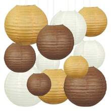 12Pcs Western Party Drations Assorted Sizes 6 8 10 12 Hanging Earth Tones Brown Paper Lanterns For Home Neutral Shower Bridal Shower Wedding Wild West Party Dr-0028