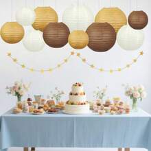 12Pcs Western Party Drations Assorted Sizes 6 8 10 12 Hanging Earth Tones Brown Paper Lanterns For Home Neutral Shower Bridal Shower Wedding Wild West Party Dr-0028