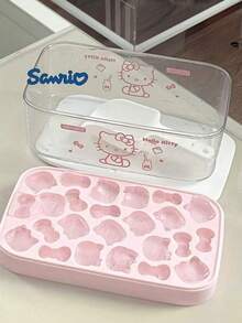 Sanrio Molde de silicona para cubitos de hielo con tapa de Hello Kitty - Diseño lindo de gato de dibujos animados y lazo, molde de hielo flexible DIY para hacer postres divertidos, cubitos de hielo rosas, adecuado para vacaciones y ocasiones especiales (el molde de hielo viene con pegatinas, se requiere pegarlas manualmente, patrón aleatorio, solo un patrón por caja)