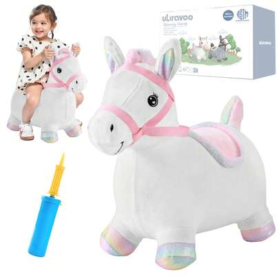 UBRAVOO Hopper Toy 2 Year Old Child, Toddler Plush Bounce Animals, Ride On Bouncing Plush Inflatable Horse, Outdoor Indoor Hopping Horse Bouncer, Birthday Gifts For 2-5 Years Old Kid