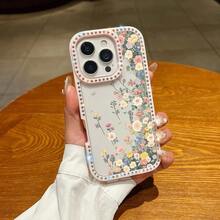 1PC Brand-New Solid-Color Bezel Diamond-Encrusted Phone Case, With Colorful Flower Patterns, Shockproof And Drop-Resistant. It Is Suitable For Mobile Phones 16, 15, 14, 13, 12, 11 Pro Max Plus And Is The Best Choice For Personal Use Or As A Gift