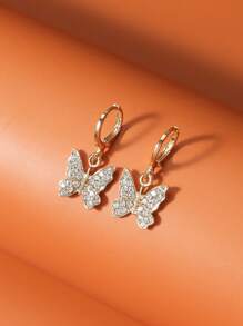 1 paire de boucles d'oreilles à gouttes papillon diamant élégantes et à la mode pour femmes, tenue décontractée pour les vacances et les rendez-vous