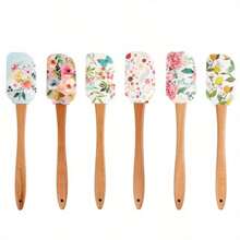 1 Stück Silikonspatel mit Blumenmuster, abnehmbarer Holzgriff, Küchenbackwerkzeug, Kochutensilie für Zuhause