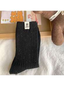4 Pairs Women Solid Color Mid-Calf Socks, Casual Breathable Fashion Socks, Ladies Short Socks And Pantyhose, Rabbit Style Socks, Suitable As Easter Gifts, Easter Presents