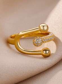 Luxus Hufeisenringe aus Edelstahl, kubischer Zirkonia in Gold- und Silberfarbe, nicht verblassend, offener Ring für Frauen, Hochzeitsschmuck, Party-Accessoires, Urlaub, Geschenke für Tochter/Mutter/beste Freundinnen