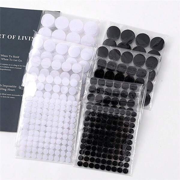 10/15mm Transparent Dot Stickers - Self-Adhesive Fastener Tape Dots With Strong Glue For Easy Attachment - White And Black Round Coin Hook Loop Tape For DIY Crafting And Organization