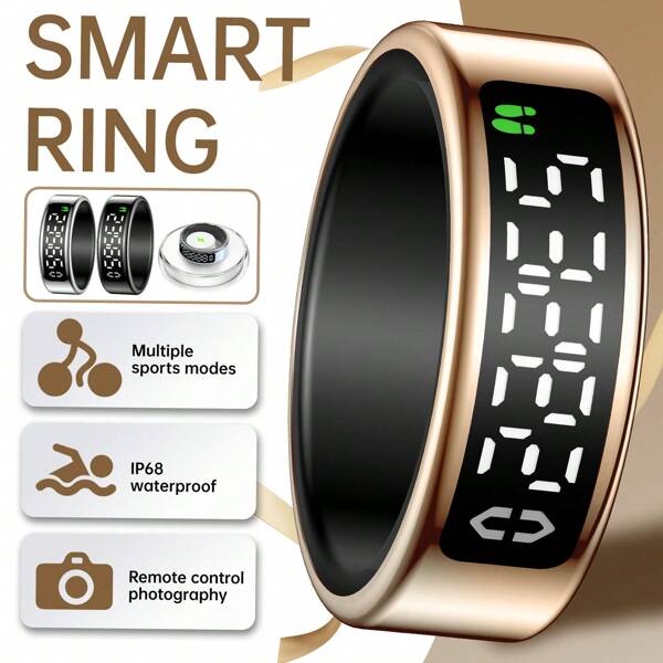 SIMSONLAB Inel inteligent, rezistent la apă IP68, aspect minimalist, mod de exerciții, pedometru, auriu-roz, negru, control telefon, video prin glisare gestuală, durată lungă de viață a bateriei, pentru bărbați și femei, cadou, inel îngust
