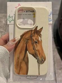 Horse Pattern TPU Leather White Shockproof Horse Print Fashion TPU 1pc White Leather Texture Silent Brown Horse Personalized Printed Full Body TPU Shockproof Phone Case Compatible With IPhone 16/15/14/13/12/11 Pro Max, Compatible With Samsung Series Spring Gift Birthday - Multicolor - View 3