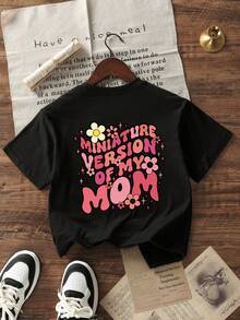 Áo thun ngắn tay cổ tròn màu đen giản dị dành cho thanh thiếu niên Tween Girl có thiết kế in hình cho mùa hè - màu đen - Xem 1