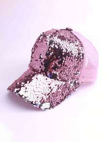 1顶亮片棒球帽，粉色，女士时尚鸭舌帽，透气遮阳帽 - A - 查看 11