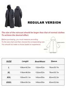 1 pièce Imperméable long noir unisexe Manteau de pluie avec capuche Veste de tranchée pour randonnée extérieure Manteau de pluie pour l'école, le bureau, la maison, les voyages (Avant l'achat, vous devez déterminer la taille correspondante selon le tableau des tailles.)