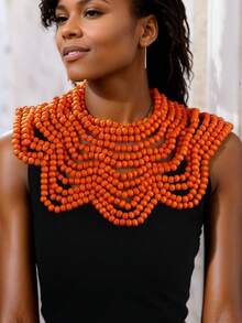 1 件夸张女士围兜项链围巾，多层波西米亚彩色木珠优雅项链，西方珠宝，女士派对配饰 - 彩色 - 查看 3