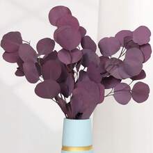 Preserved Dried Eucalyptus Stems, Purple Eucalyptus Leaves, 4- 10 Pcs Silver Dollar Leaves For Vase Filler, 14- 17' ' Dried Plants Garland For Wreath Wedding Home Farmhouse Party Decor