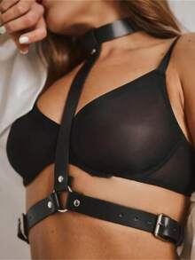 1 件男士性感束带内衣配饰 - 朋克摇滚风格黑色 PU 皮革肩带 - 时尚身体束缚带 - 街头派对表演节服装 - 情人节必备男士肌肉感配饰