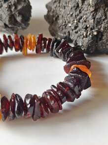 Natural Baltic Raw Amber Bracelet Elastic Therapy Gemstone Bangle Jewelry Indie Stylish Calm And Peace Accessorize Fossil Resin Energy Gift For Couple's Presents For Man And Woman