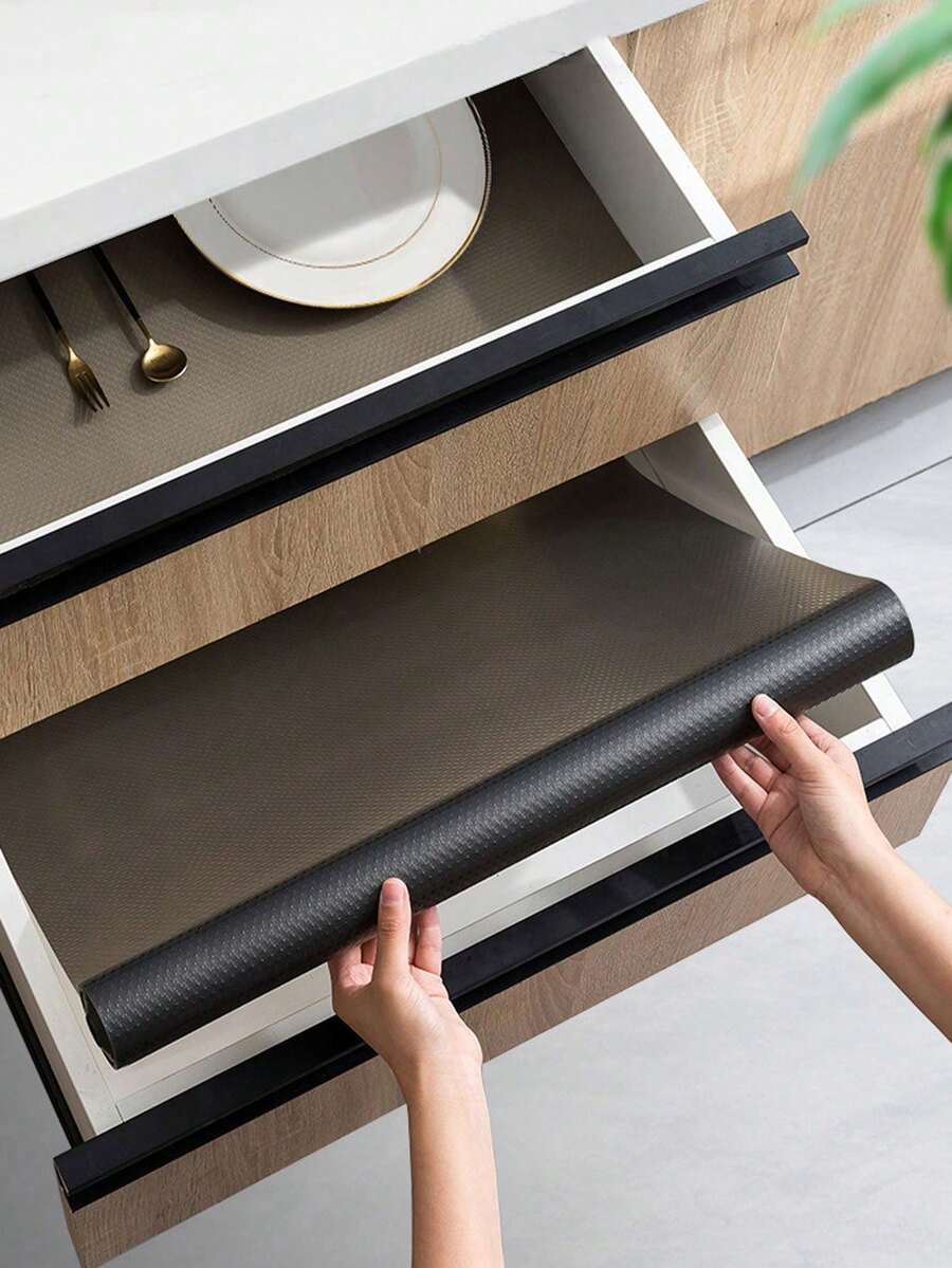 1PC 11.81in*59.06in Drawer Mat, Cabinet Kitchen Mat, Multi-Function Anti-Dust Anti-Slip Mat, Refrigerator Mat - Black - View 1