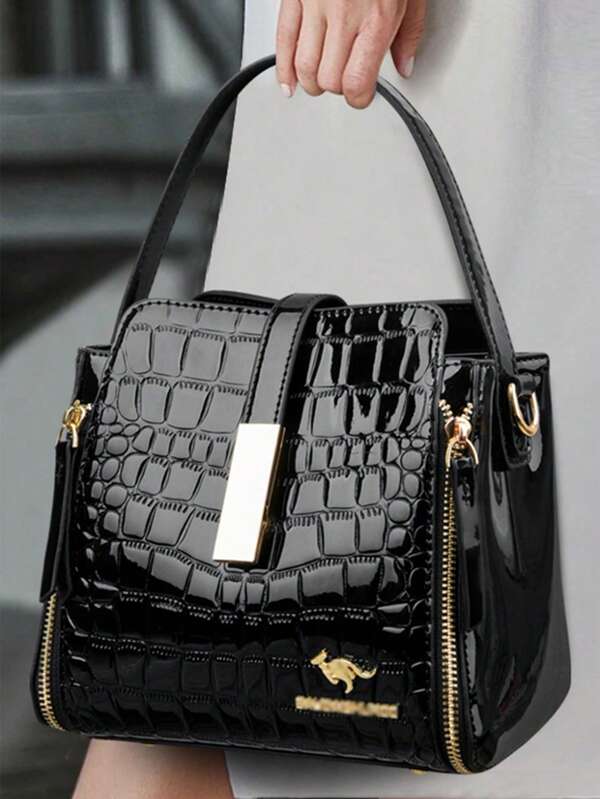 حقيبة يد نسائية من الجلد اللامع عالية الجودة، مع جيوب داخلية، حقيبة دلو من الجلد، حقيبة كتف نسائية، حقيبة كروس بودي من العلامة التجارية الفاخرة