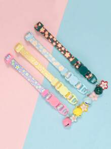 1pc Polyester Flower Print Pet Collar With Cherry Blossom Charm And Bell, Quick Release Buckle, Adjustable Size Suitable For Cats And Small Dogs, Seasonal Use