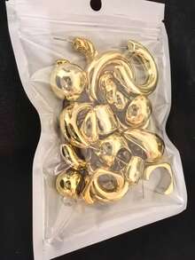 9对ABS树脂与CCB金色夸张C形水滴耳钉套装，包装无卡 - 水滴C形耳環 - 查看 5