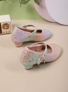 女童彩色闪光高跟鞋，时尚百搭户外表演公主鞋，2025 年秋季