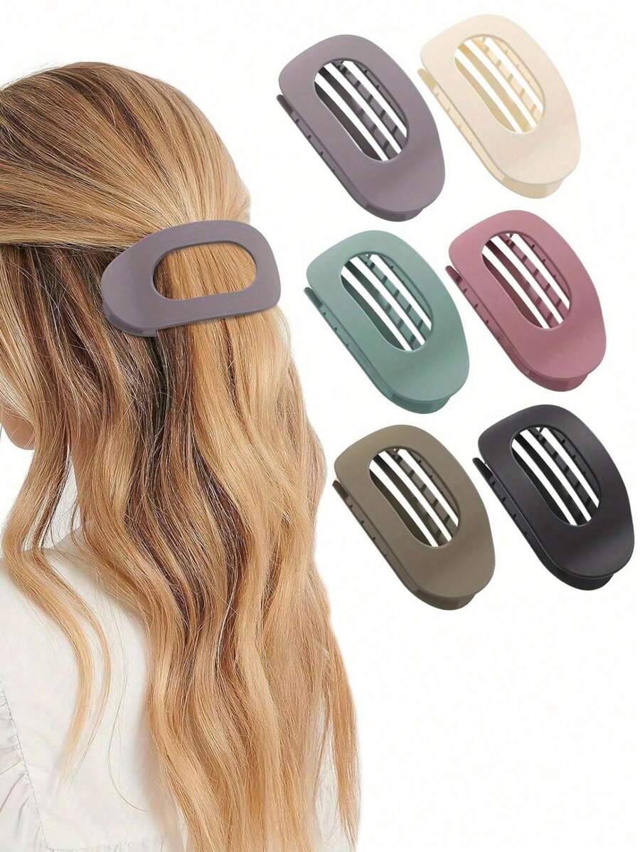 6 件套多色扁平和圆形发夹/发夹，女士防滑爪夹，弧形复古简约优雅发饰，发夹，发夹，发夹 - 彩色 - 查看 1
