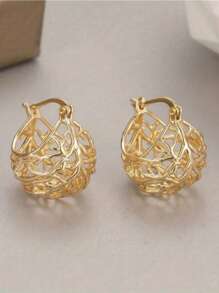 1 Pair Fashion Hollow Ball Earrings For Women, Elegant Openwork Sphere Earrings, Birdnest Circle Hoop Earrings For Casual, Holiday, Party
