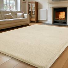 Sour Lemon Living Room Rug 160x230, Washable Rug, Suitable For Bedrooms And Dining Rooms, Gray Carpet Area, Short-Pile Fluffy Anti-Slip Mat, Warm And Pleasant To The Touch - 奶油白 - 查看 6