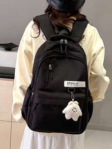 学校旅行笔记本电脑背包轻便包可爱耐用休闲包适合男孩和女孩大学背包大容量便携式背包适合户外、旅行、徒步旅行、无吊坠的书包。 - 黑色 - 查看 5