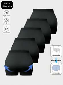 5 Packs Black Plus Size Women's Seamless Comfort Barrier Underskirt Safety Shorts For Everyday Use, Athletic Boxer Shorts - Black - View 4