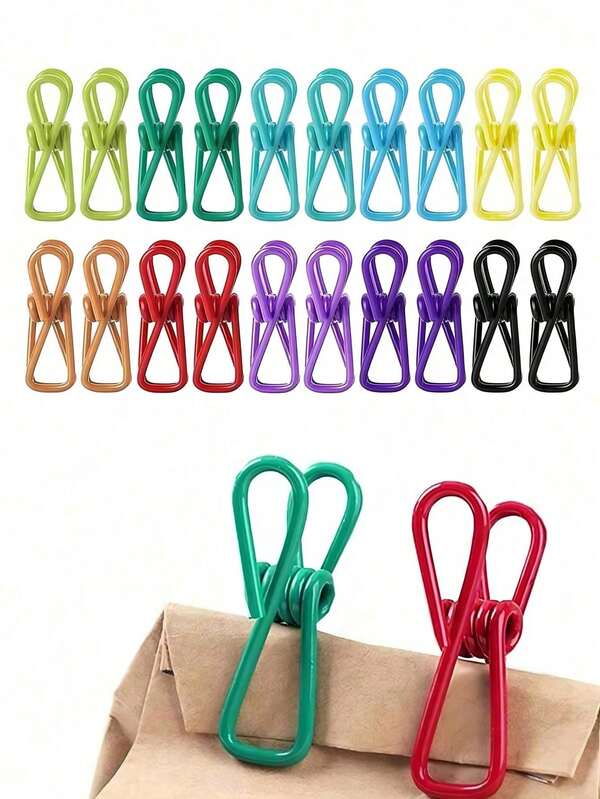 10 piezas Clips para chips - Clip de acero recubierto de PVC para sellar paquetes de alimentos, bolsas para papas fritas, ropa y papel - Paquete de 10 (color aleatorio)