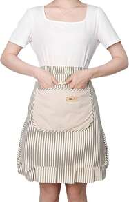 Kitchen Cooking Apron With Pockets, Cotton Striped Waist Apron, Stylish And Cute Half Apron For Restaurant - Grey - View 1