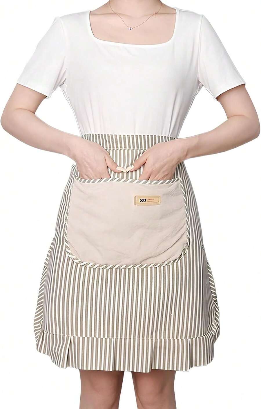 Kitchen Cooking Apron With Pockets, Cotton Striped Waist Apron, Stylish And Cute Half Apron For Restaurant - Grey - View 1