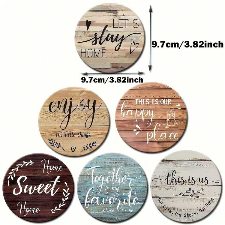 6pcs Farmhouse Style Coasters Set, [No Box] Inspirational Quotes Printed, Made Of Wood, Hand Washable, Suitable For Home, Living Room, Study, Kitchen Decor, Perfect Gifts For Coffee Lovers, Housewarming - Applicable For Occasions: Christmas, Etc. - Multicolor - View 5