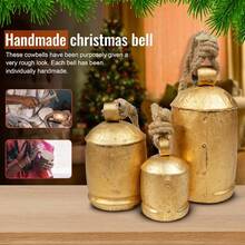 Set Of 3 Large Rustic Gold Christmas Bells For Decorations Ideal For Door Hanging Stairs Walls - Large - View 4