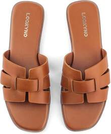 Dressy Summer Flat Sandals With Square Open Toe - màu nâu - Xem 11