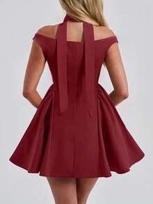 女士派对活动鸡尾酒迷你连衣裙，配有可拆卸围巾，性感细肩带 V 领褶饰荷叶边连衣裙