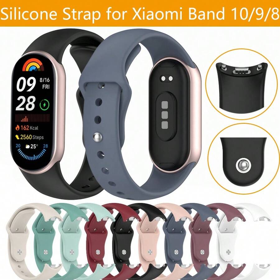 Replacement Silicone Compatible With Xiaomi Band 10 9 8 With Solid Color Reverse Buckle Durable Comfortable Fitness Tracker Accessory - Mi Band 8/9 - View 1