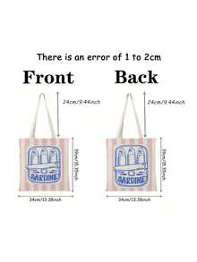 1pc Durable Canvas Tote Bag With Sardine Fish Pattern, Double Sided Graphic Shopping Bag, Great Gift For Friends, Back To School - Multicolor - View 3