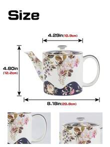 1pc Luxury Ceramic Teapot, White & Blue Rose Floral Round Teapot, Suitable For Home, Club, And Tea House Use