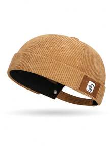 Casquette sans bord avec patch en velours côtelé, chapeau plat de style rétro moto, casquette dôme unisexe style hipster pour le printemps et l'automne - A - Voir 10