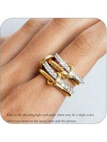 1pc 18K Gold Plated Stainless Steel Zirconia Decor Multi-Layer Circle Ring, Suitable For Men And Women Everyday Wear And As Gift - Multicolor - View 2