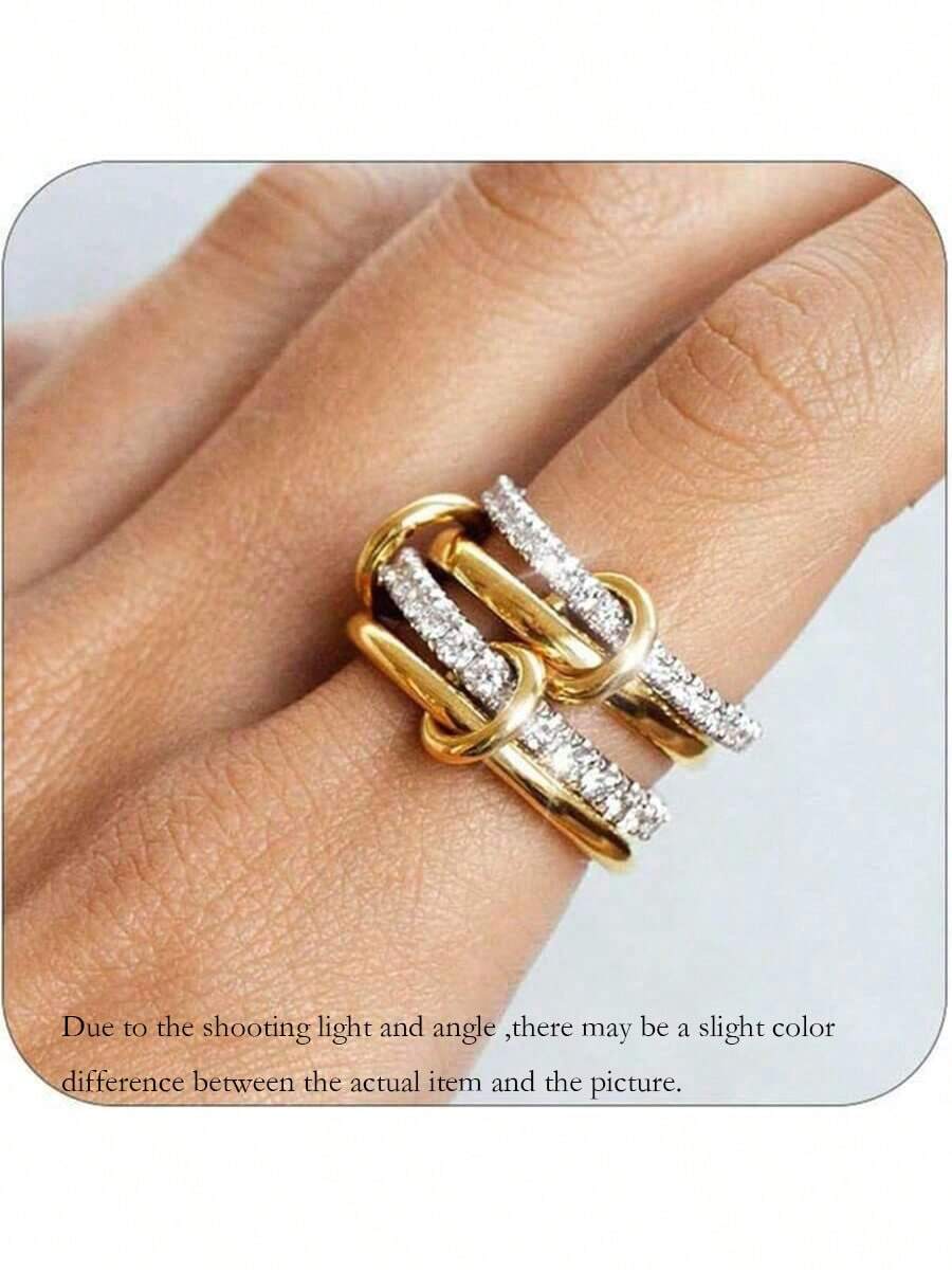 1pc 18K Gold Plated Stainless Steel Zirconia Decor Multi-Layer Circle Ring, Suitable For Men And Women Everyday Wear And As Gift