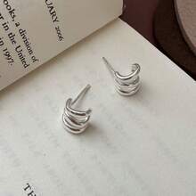 1对，高级三层圆形耳钉，女士款 - 节日、生日、特殊场合及情人节的完美礼物 - 銀色 - 查看 4