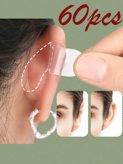 60pcs/6pcs Invisible Ear Tapes, Hypoallergenic Support Stickers, Suitable For Cosplay And Face Shaping - Unisex Transparent Vertical Corrector, Invisible Low Allergy Silicone Ear Tapes - Transparent Anti-Sagging Ear Tapes, Suitable For Cosplay, Role-Playing And Party, Odorless Support Stickers For Shaping Facial Contours,Makeup,Cheap,Room Decor,Vanity,Travel,Bedroom,Makeup Accessories