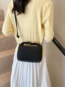 时尚女士迷你斜挎包，纯色化妆包手提小方形单肩包 - 黑色 - 查看 8