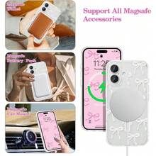 Magnetic For IPhone 16 16E 16 Pro 16 Promax 16 Plus 15 14 13 12 11 17/17pro/17promax/17air/17E Case, Bow Case Compatible With MagSafe, Wireless Slim Clear Ribbon Aesthetic Phone Cover Anti-Yellowing Shockproof Protective Cover For Women Girl - White - TMCX 蝴蝶結 白色 - 查看 3