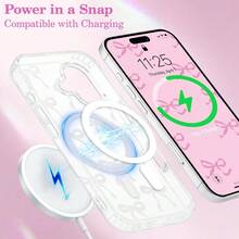 Magnetic For IPhone 16 16E 16 Pro 16 Promax 16 Plus 15 14 13 12 11 17/17pro/17promax/17air/17E Case, Bow Case Compatible With MagSafe, Wireless Slim Clear Ribbon Aesthetic Phone Cover Anti-Yellowing Shockproof Protective Cover For Women Girl - White - TMCX 蝴蝶結 白色 - 查看 5
