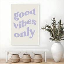 1Pc Framed Wall Art Good Vibes Only Retro Purple Canvas Poster Paintings Ideal Gift For Living Room Bedroom Corridor Wall Decor Room Decoration Ready To Hang - Multicolor - View 4