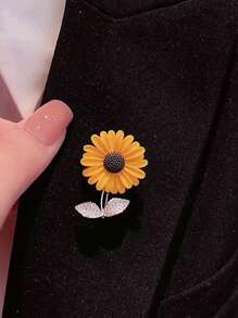 1 pièce Broche tournesol de mode haut de gamme, grande épingle en métal élégante, accessoire pour veste, décoration, accessoires de bureau, chemises, bijoux pour Noël et Halloween