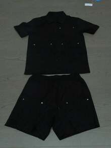 男士短袖口袋衬衫和短裤套装 - 黑色 - 查看 2